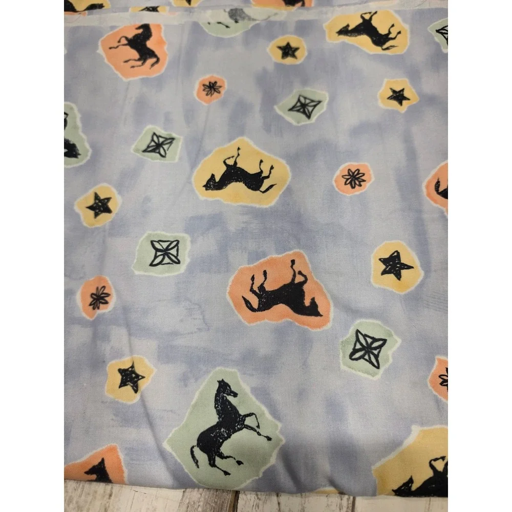Vintage Horse Star Print Cotton Fabric Remnants 2 Piece Lot Blue Equestrian DIY